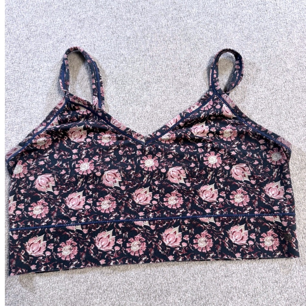 Lucky Brand Floral Bralette Size Medium Boho Crop Top Stretch Lounge Yoga Bra